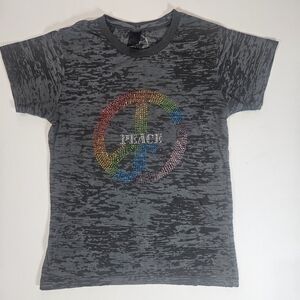 Hippie Ink Womens T-shirt Size Medium Grey Rainbow‎ Peace Symbol Bedazzled Tee